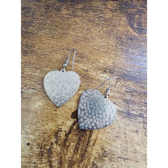 Vintage Y2K Heart Shaped Enamel Earrings French Hook w/ Iris Flowers - Picture 3 of 4